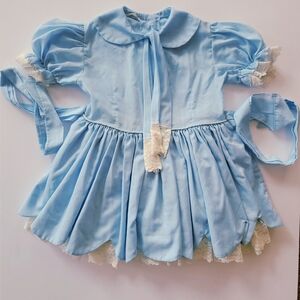 Vintage Girl 4t 1980s Robins Egg Blue Full Skirt Dress Easter